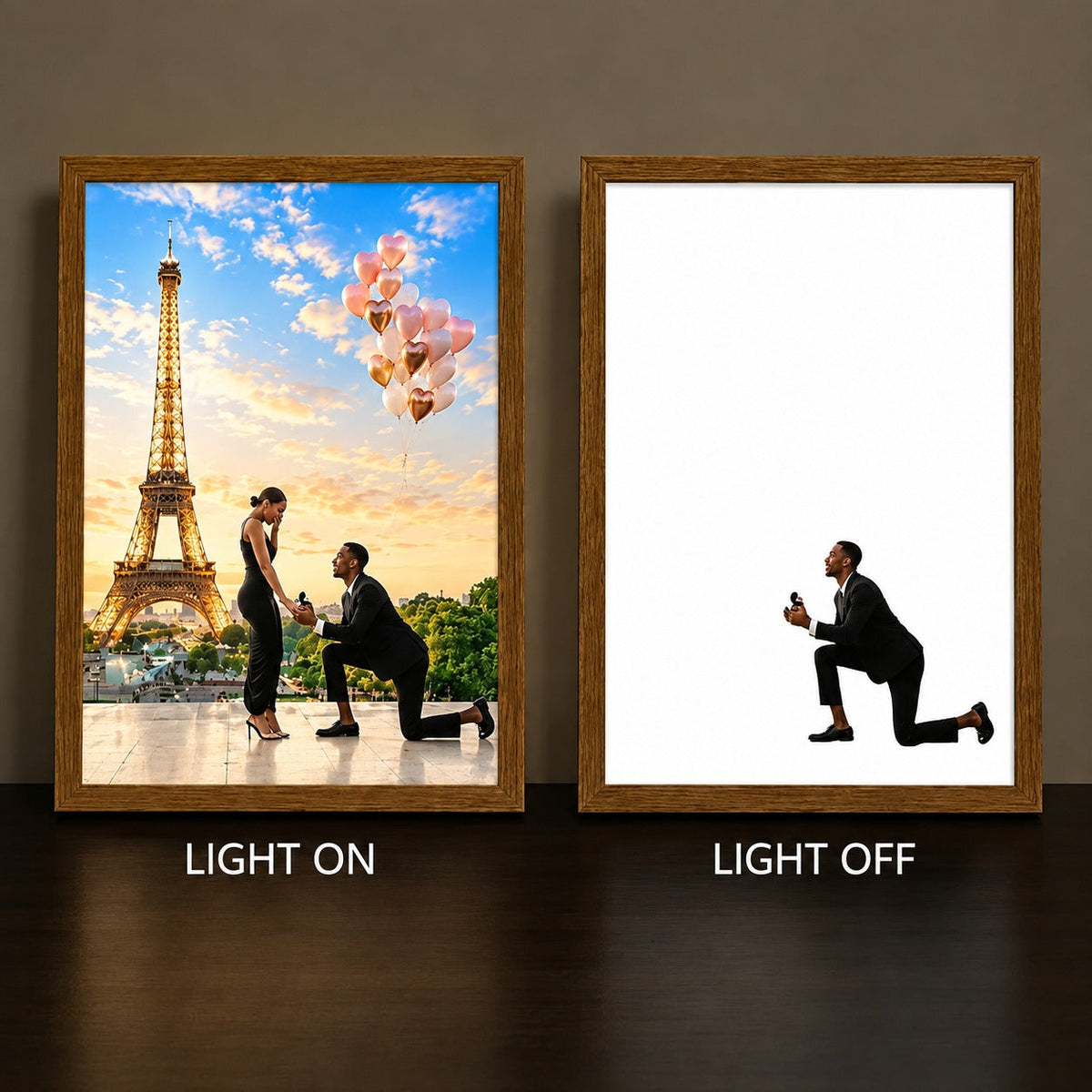 Personalized illuminated art example — light on and light off