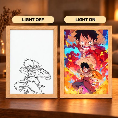 Burning Will illuminated art shown with light off and light on