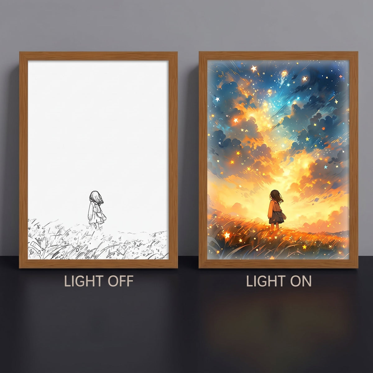 Illustrative GEKLYRKE lights-off and lights-on concept; not a finished custom order