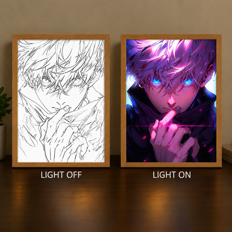 Neon Infinity Awakening transforming illuminated art, light off and light on