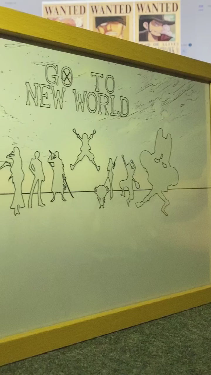 Go to New World illuminated artwork — light off to light on demonstration