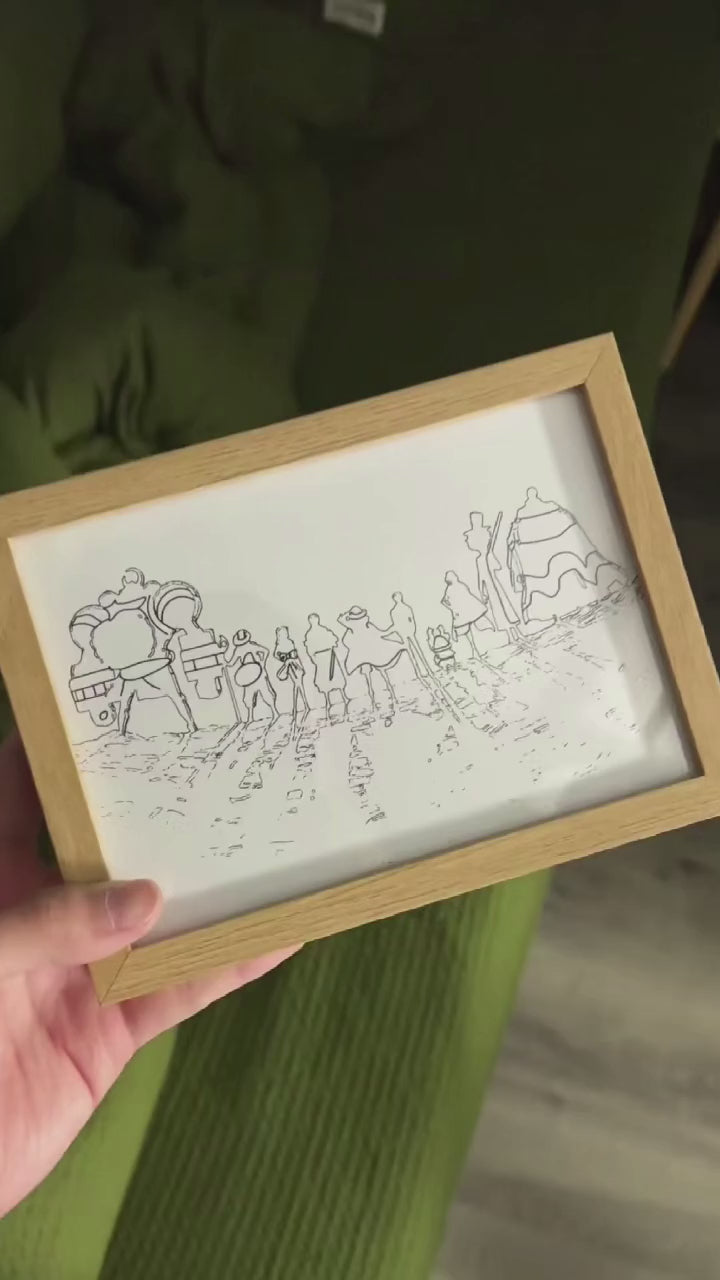 Straw Hat Crew illuminated art light-off to light-on reveal, with One Piece Overtaken background music