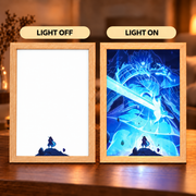 Madara Uchiha on a rocky platform with light off, revealing a giant sword-wielding blue Susanoo with light on