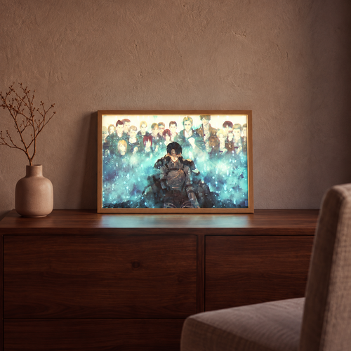 Always With You illuminated framed art displayed on a wooden cabinet