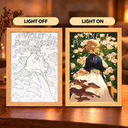 Violet in Bloom illuminated anime art — light off and light on comparison