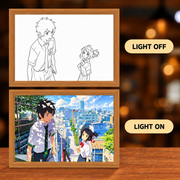 When Our Paths Meet landscape illuminated art — light off and light on comparison